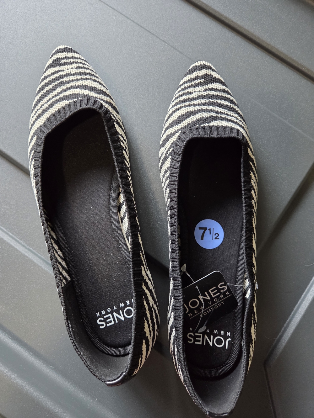 Jones New York Black and White Striped Pointed Knit Flats